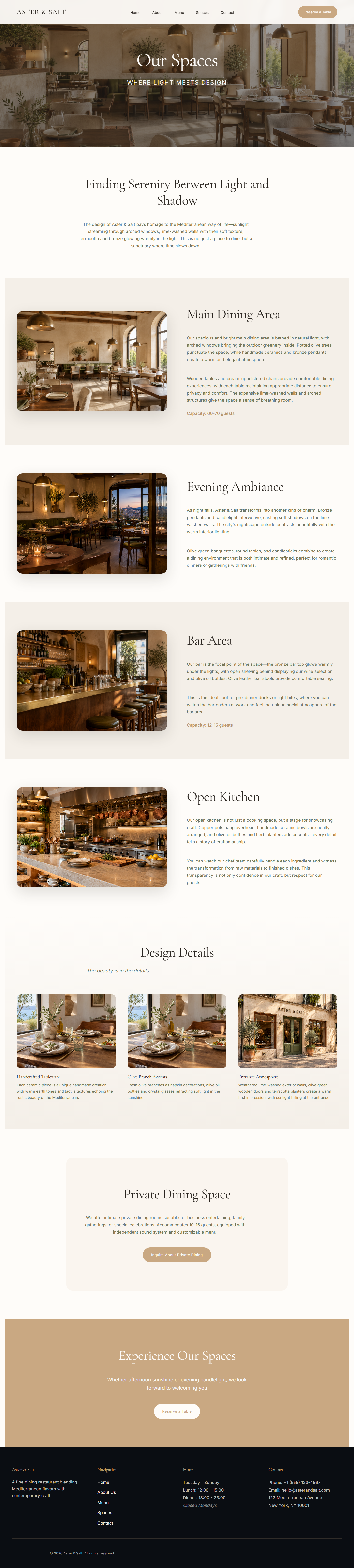 Aster & Salt Website - Spaces Page